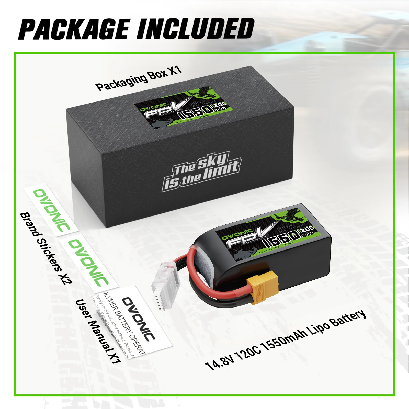 TATTU R-Line 6S Lipo Battery 22.2V 130C 1550mAh With XT60 Plug For FPV Racing