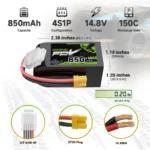 OVONIC 850mAh 4S 150C LiPo Battery with XT30 Plug - Image 2